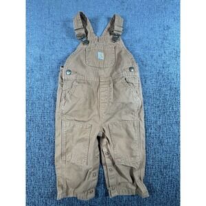 Carhartt Toddler Flannel Lined Double Knee Bib Overalls Brown Size 18 Months